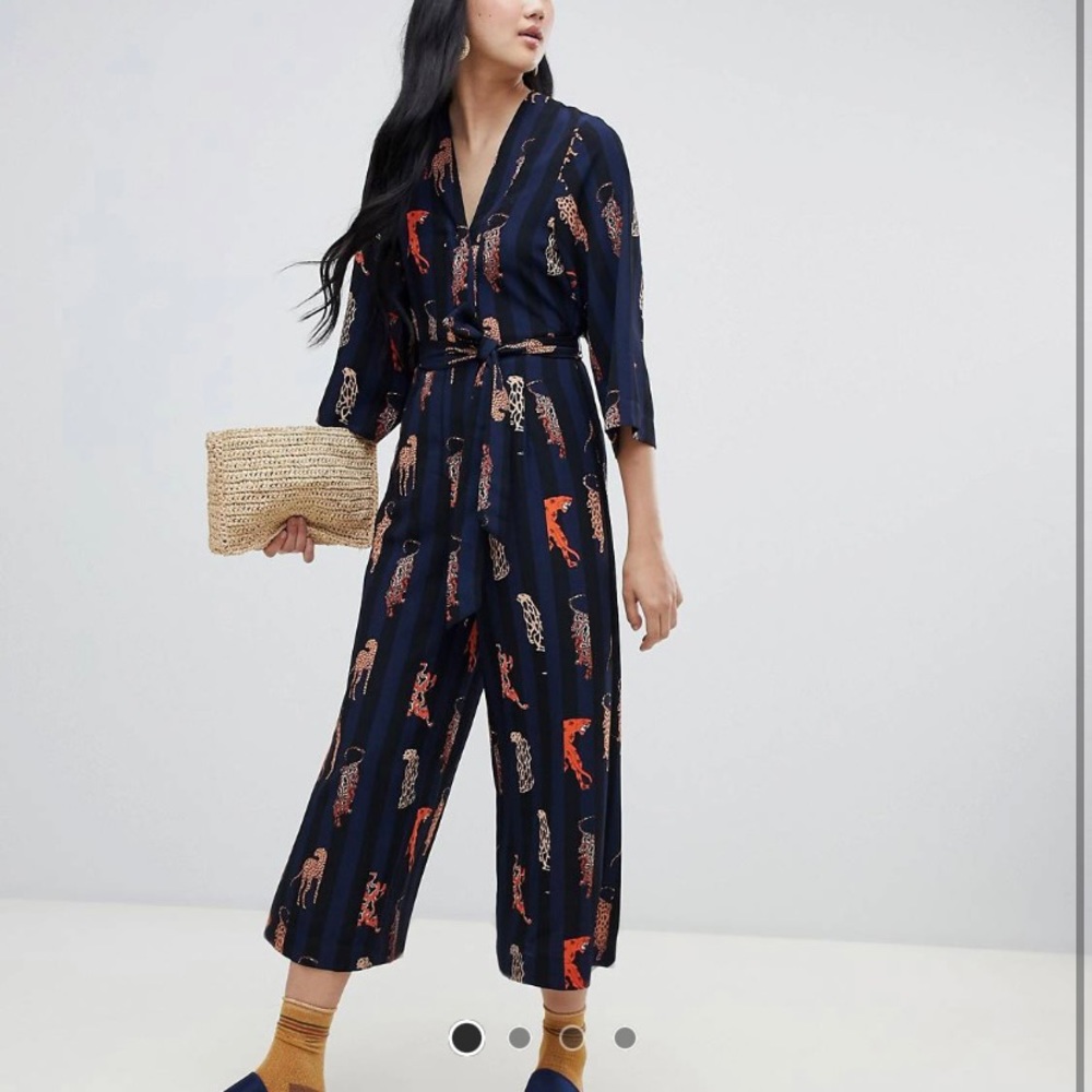 MONKI STRIPED LEOPARD NAVY JUMPSUIT